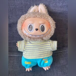 Cute Plush Toy with Striped Shirt and Blue Pants